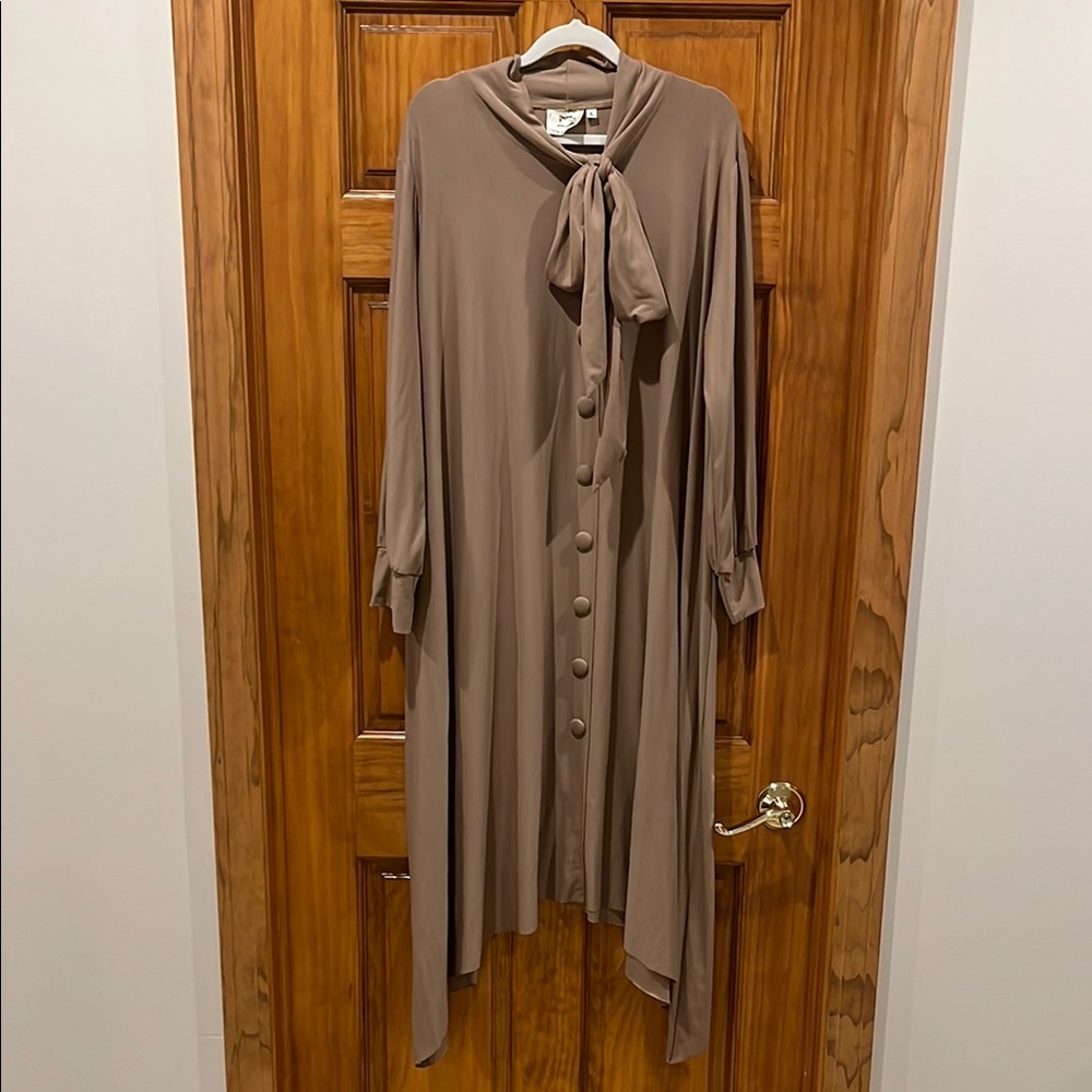 Elegant Taupe Button-Down Dress